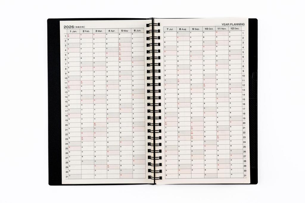 Takahashi 2026 A5 Weekly Ring 93 December Diary, Slim, Separate, Black, No. (Starts 2025)