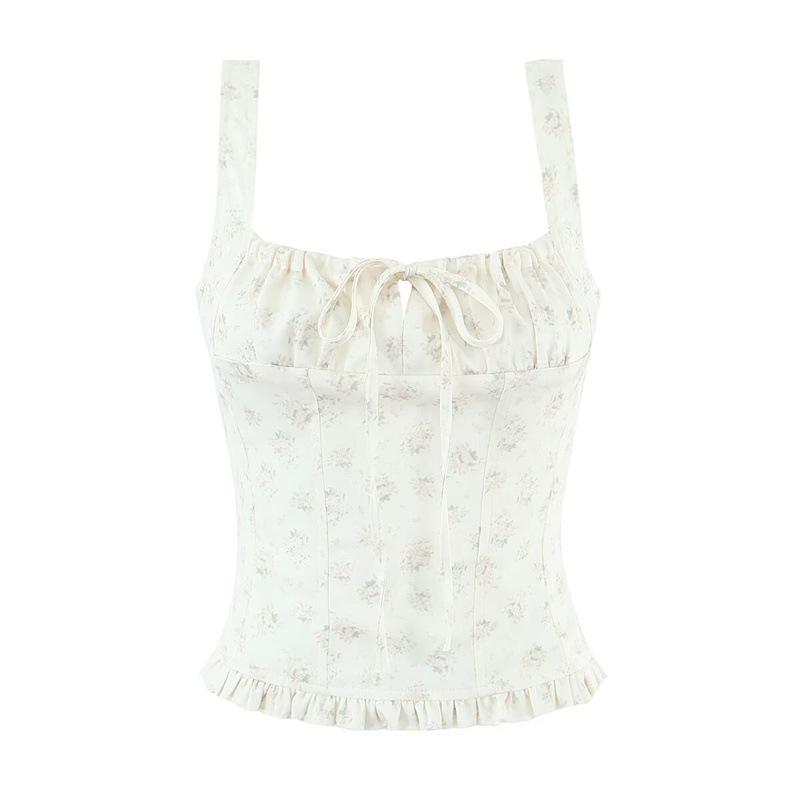 

Women s Summer Floral French Lace Camisole: Waist-Cinching, Sleeveless, Square Neck, Spaghetti Strap Crop Top for Vacation Medium