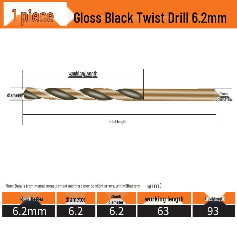 High-Speed Steel Straight Shank Twist Drill Bit, Black and Yellow, Fully Ground