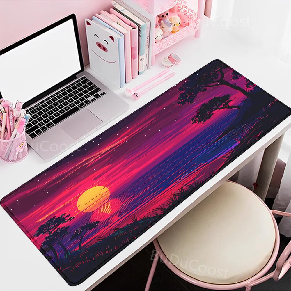 500x1000mm HD-Druck Gummi-Mauspad Landschaft Berg Sonnenuntergang Cartoon-Mauspad XXL Erweitertes Pad Maus Computer Rutschfeste Matte