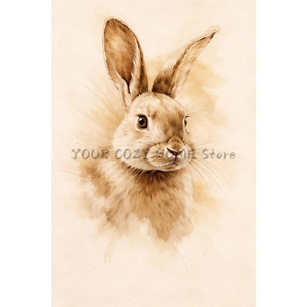 Vintage Cute Easter Bunny Spring Flower Animal Rabbit Carrot Art Poster Canvas Painting Wall Prints Picture for Room Home Decor