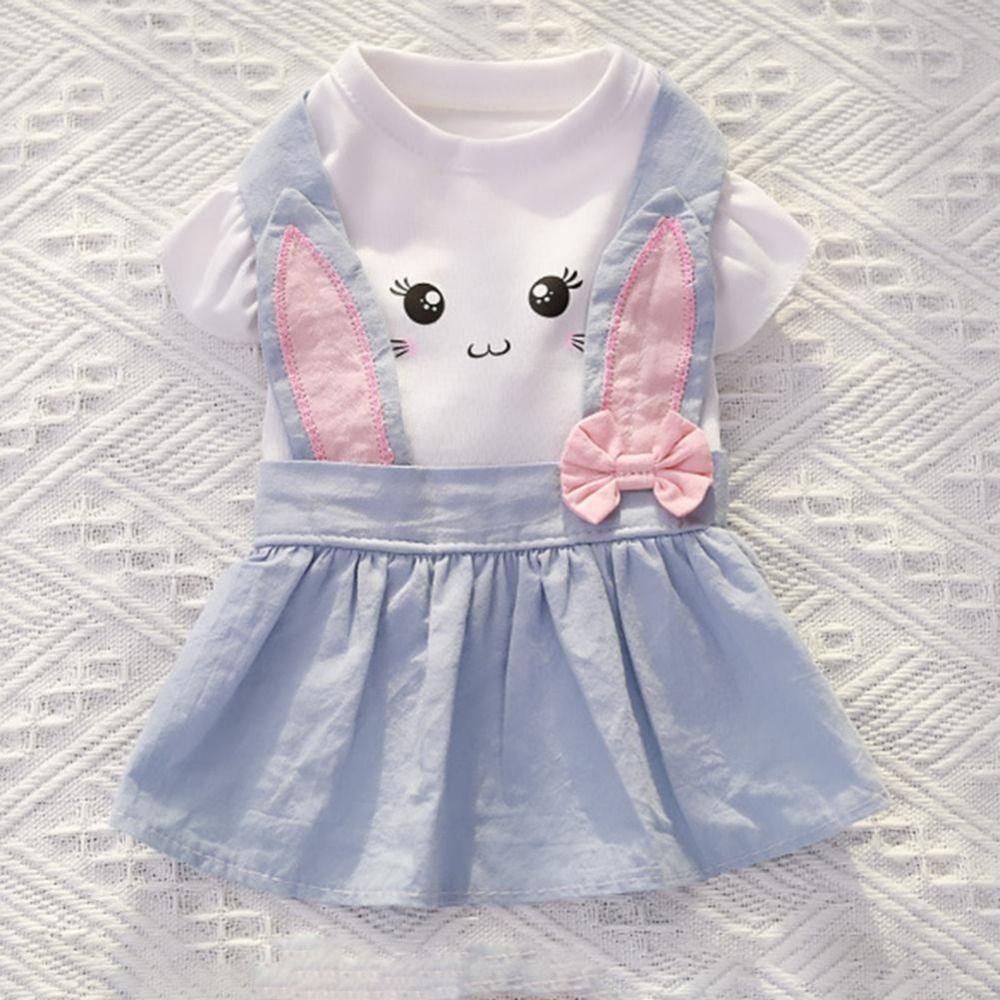 Cartoon Dog Round Neck Dress With Bow-knot Pet Pleated Skirt Dog Dress  Pet Supplies