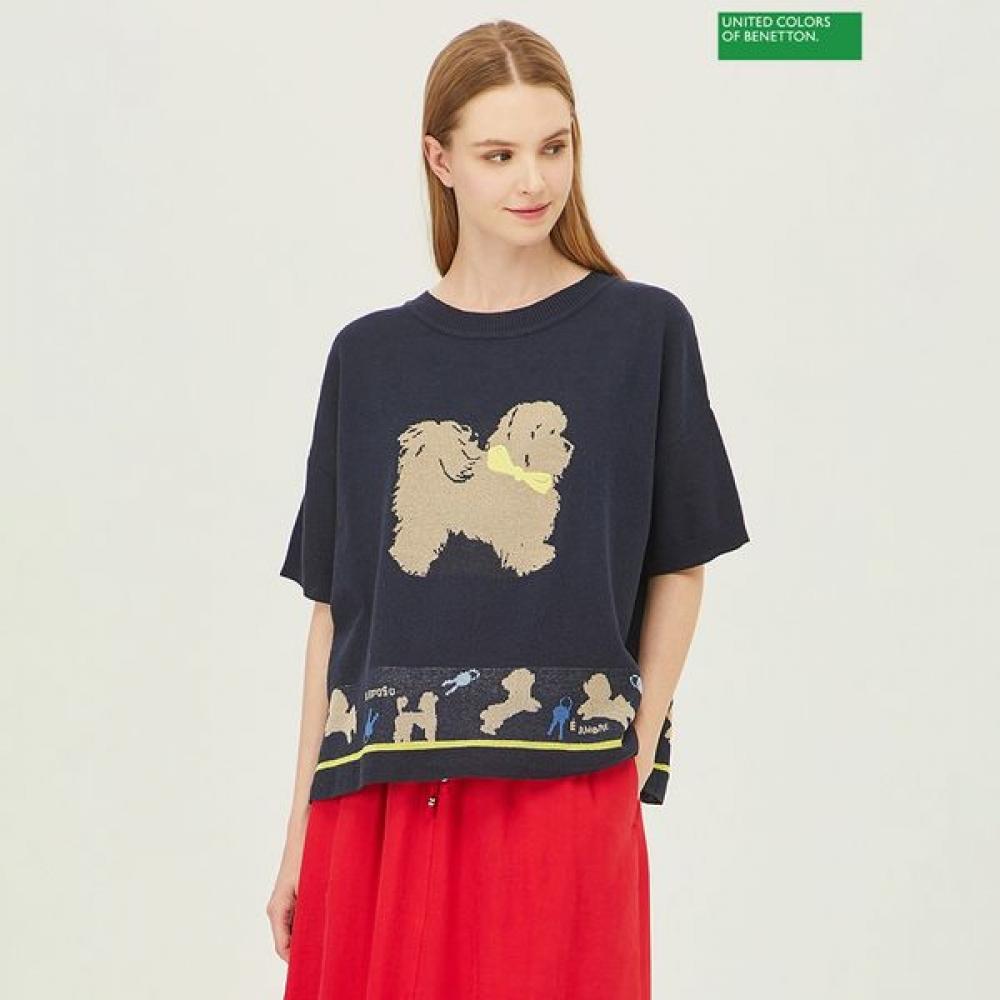 

[Benetton] Benetton Dog Ribbon Embroidery Knit Bakpc2531 NY_navy/OS