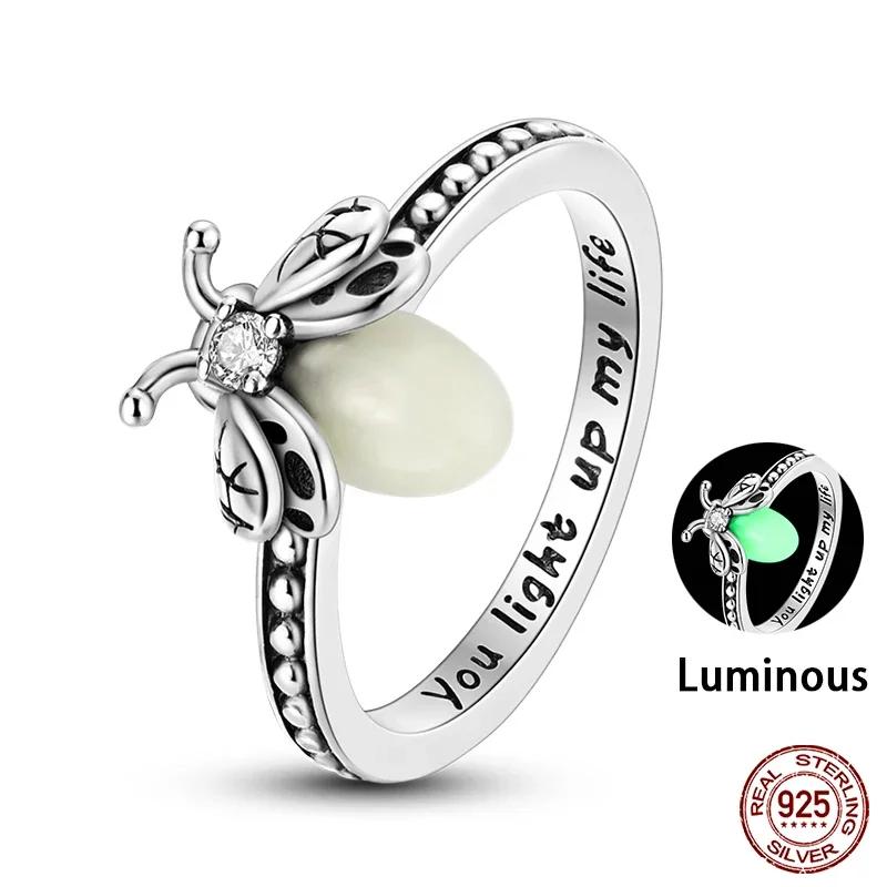 butterfly flower snake Original Luminous Firefly Rings Eternal Heart-Shaped Zircon Rings Fine Wedding Jewelry Gifts