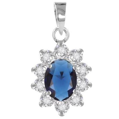 [Q8846] - Silver Pendant 'Victorina' Silver-white Sapphire (rhodium-plated) - 12x10 Mm