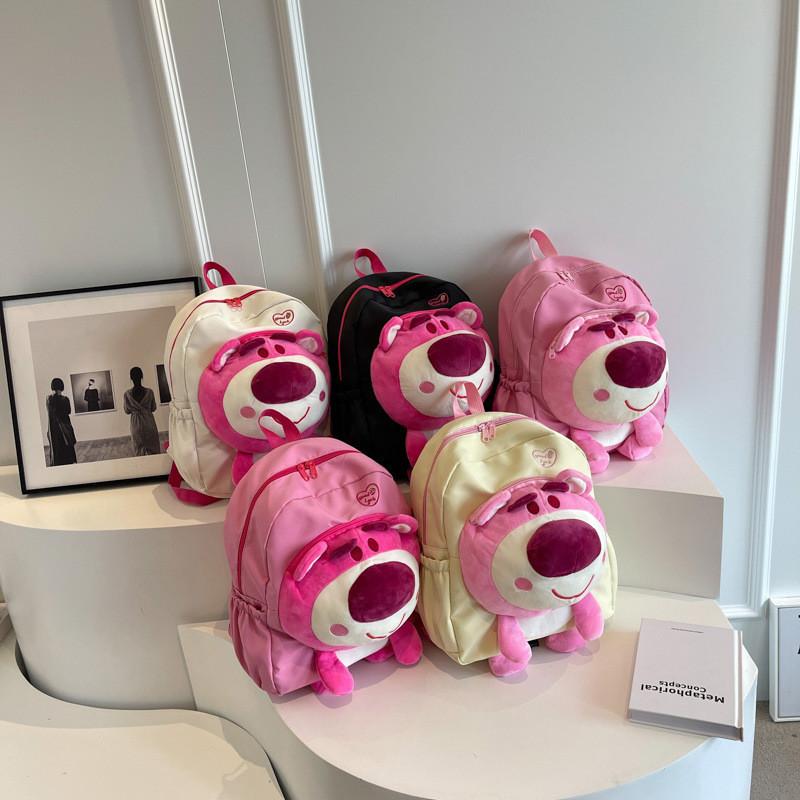 2023 New Canvas Large Capacity Double Shoulder Backpack Cartoon Trendy Cute Pink Girl Bag Tide