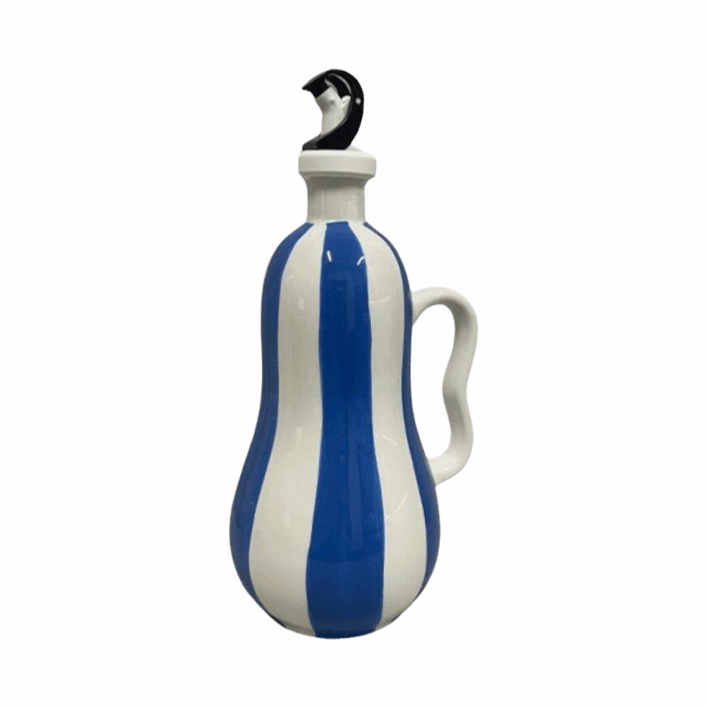 Striped Pattern Ceramic Oil Bottle Ergonomic Grip with Handle Olive Oil Dispenser Underglaze Embossed Household