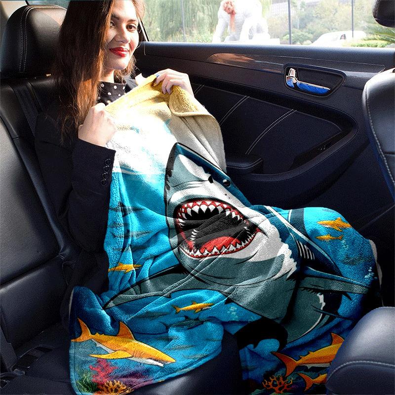 1 Stück Haifisch-Druck Leichte Flanelldecke, Bequeme und Warme Decke, für Camping Sofa Bett und Couch Büro, Geschenk