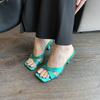7 Cm French Niche Thin Heel Sandals Women's Versatile Temperament Square Head No Toes High Heel Cool Slippers Women's Summer Wear