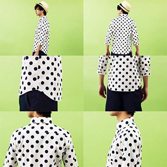 Polka dot sleeve made in navy M 8(eight) shirt, 3/4 shirt, cotton, Japan, blue, B,