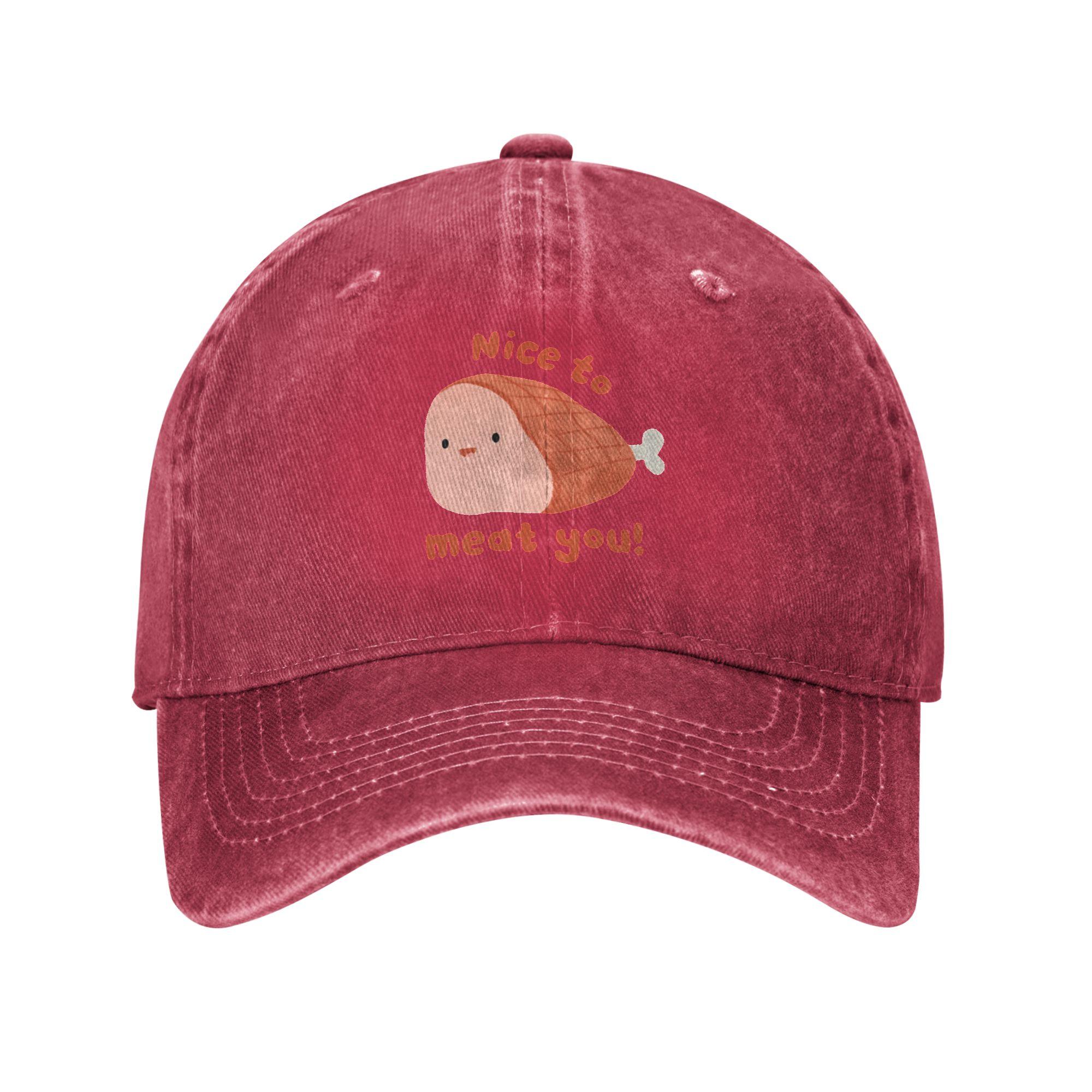 Nice To Meat You Basic Versatile Baseball cap Protects The Forehead Sports And Fitness Versatile Denim Hat One Size