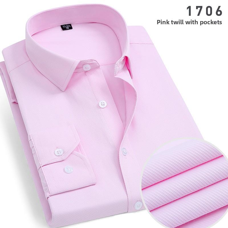 Men's Striped Long Sleeve Shirt, Cotton Blend Square Collar Business Shirt, Lightweight Pocket Top