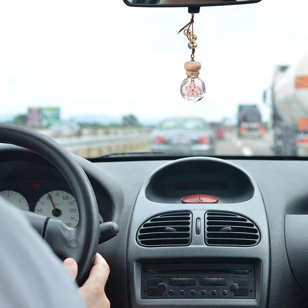 1pc Pendant Car Diffusers for Essential Oils - Hanging Air & Perfume Bottle - Automatic Air Diffuser - Glass Bottle - Pink