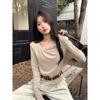 Spring and Autumn Gentle Style Slim Long Sleeve T-Shirt Women's Irregular Twist Slim Top
