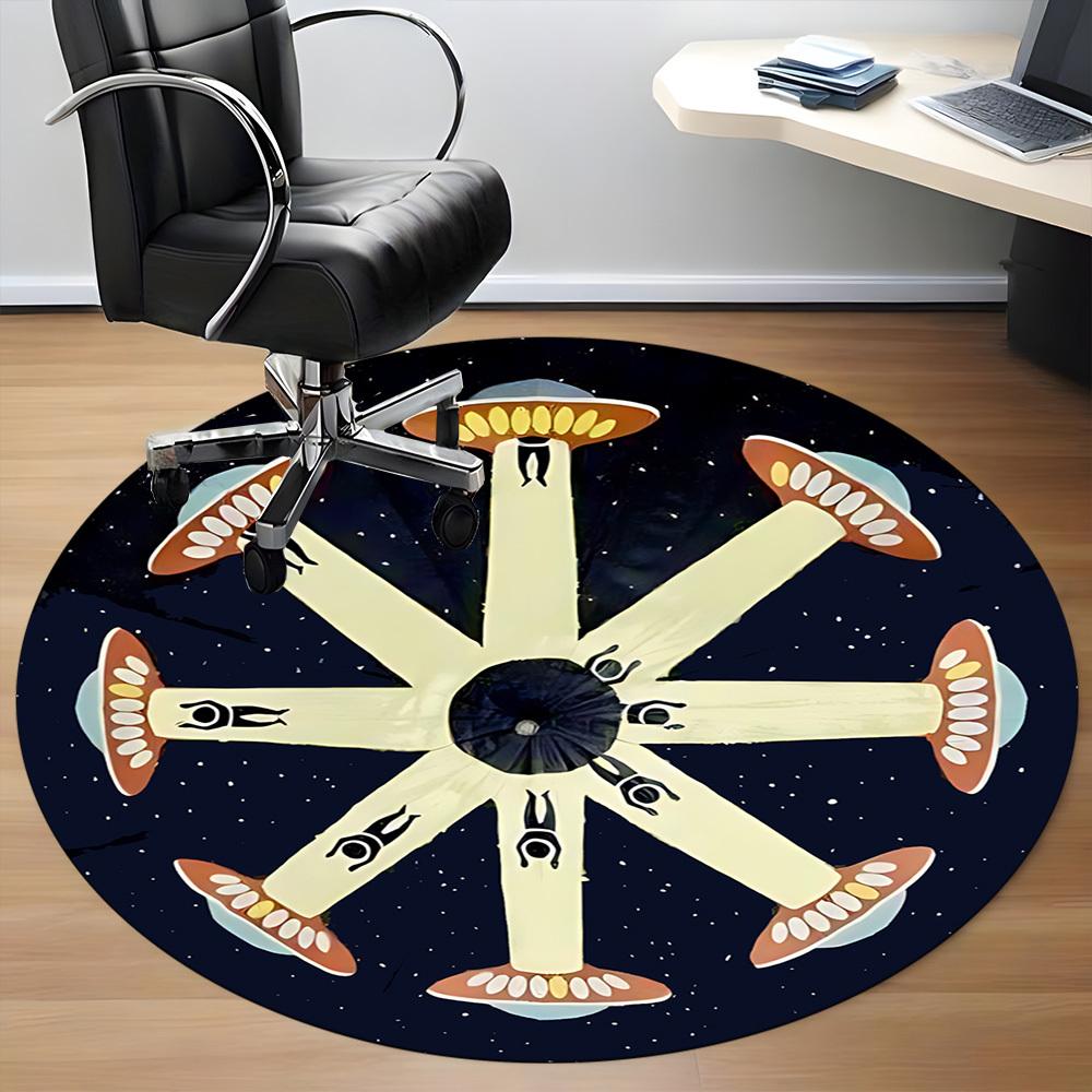 1pc UFO Office Round Area Rug, Under Office Chairs Bedroom Living Room Home Decor, Room Deco, Available in Various Sizes