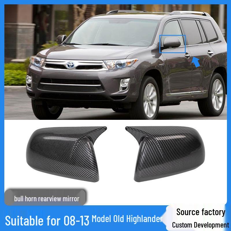 Накладка на зеркало заднего вида для Toyota Highlander 08-13 – Защитная накладка с дизайном «Коровий рог» Glossy Black