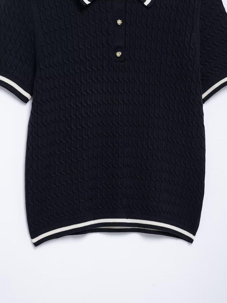 2025 Spring Women's European & American Fashion Eight-Strand Braid POLO Collar Knitwear