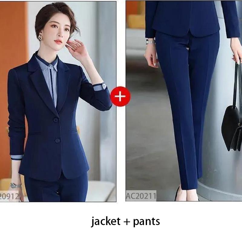 Spring and Autumn Women's Plus Size Formal Lapel Solid Colour Jacket + Slim Wide Leg Trousers Temperament Suit Two Piece Set