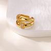 Zircon Chain Cross Rings For Women Vintage Gold Color Stainless Steel Geometric Open Ring Fashion Wedding Aesthetic Jewelry Gift