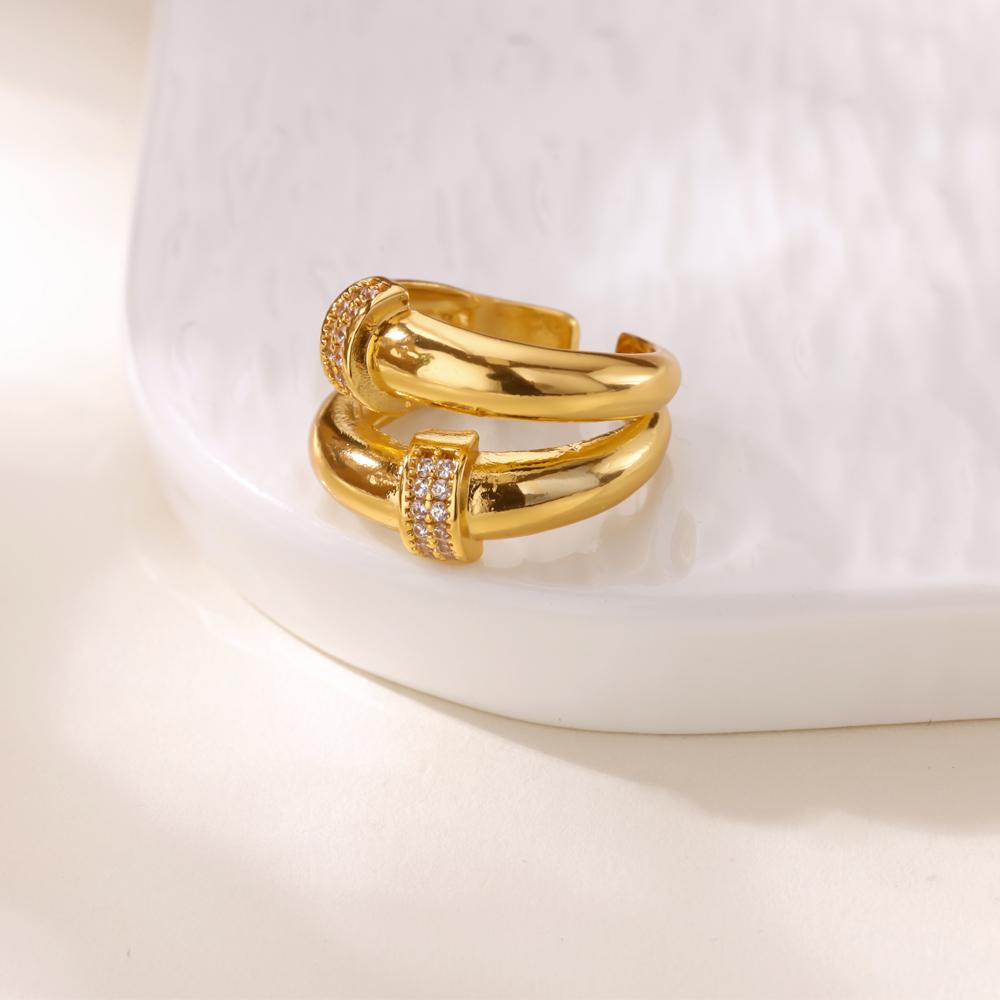 Zircon Chain Cross Rings For Women Vintage Gold Color Stainless Steel Geometric Open Ring Fashion Wedding Aesthetic Jewelry Gift