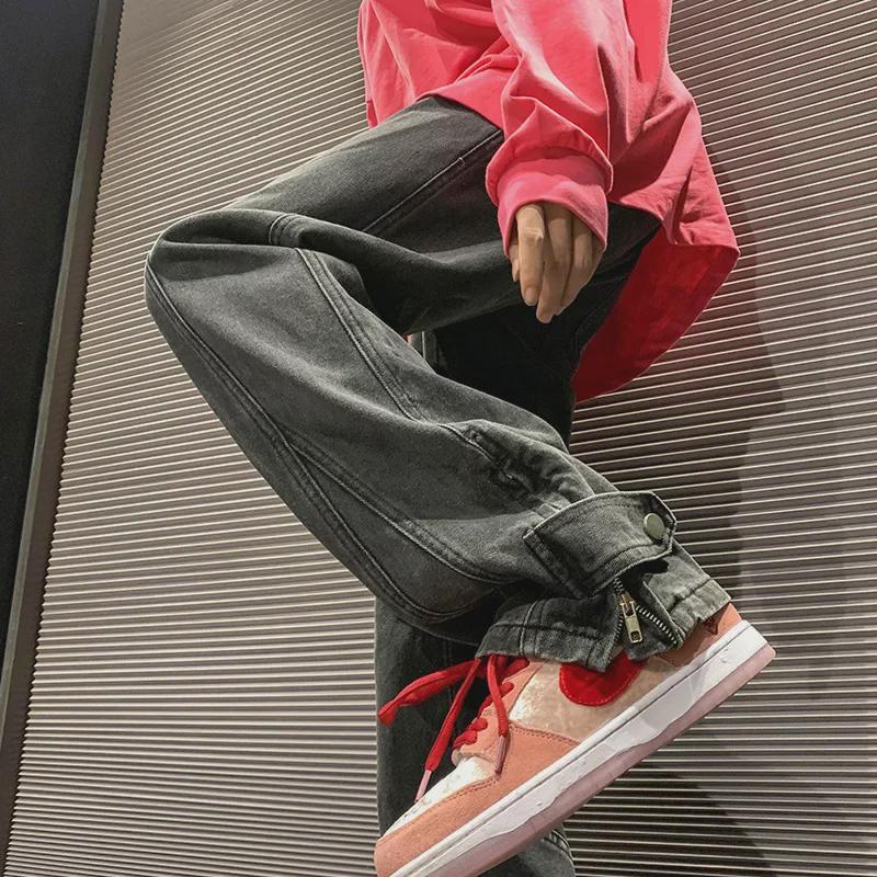 Calça Jeans Masculina de Verão Moda Retro Rasgada de Perna Larga