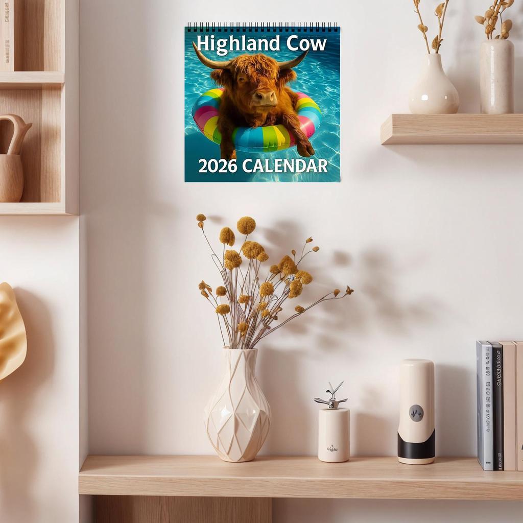 Calendar for 2026 Highland Cow Calendar 2026 Wall Decor Jan-Dec Agenda Thick Paper Monthly Planner for Teacher Student Home