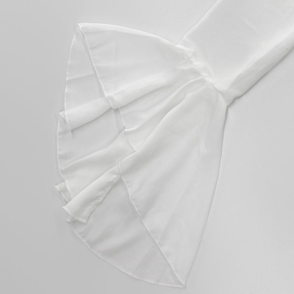 Elegant Ruffle Design French White Cardigan Blouse - Long Sleeve Women's Top