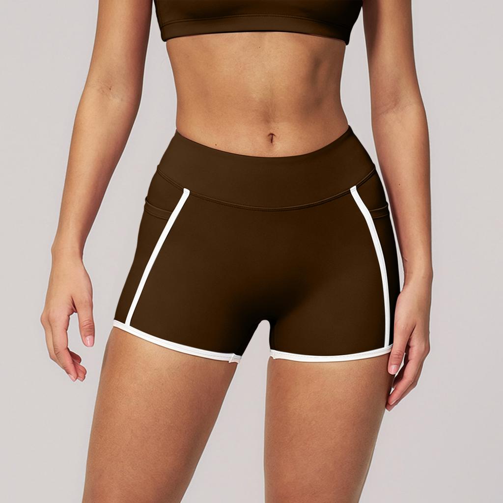 Women's High Waist Yoga Shorts Slim Fit Stretchy Athletic Running Workout Gym Shorts with Contrast Trim for Fitness Training