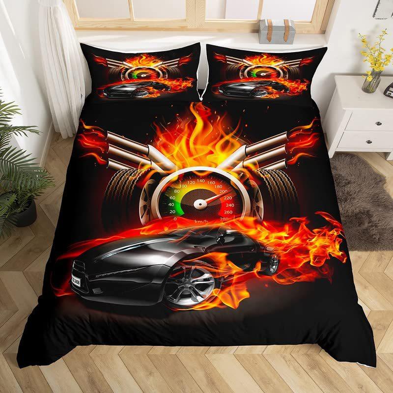 Home Textile Three-Piece Cool Sports Car 3D Digital Printing Quilt Cover Pillowcase Bedding