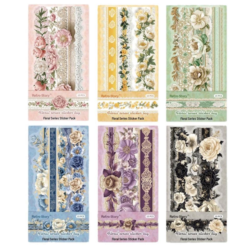 RetroStory Floral Lace Trim PET Stickers for Scrapbooking and Journaling