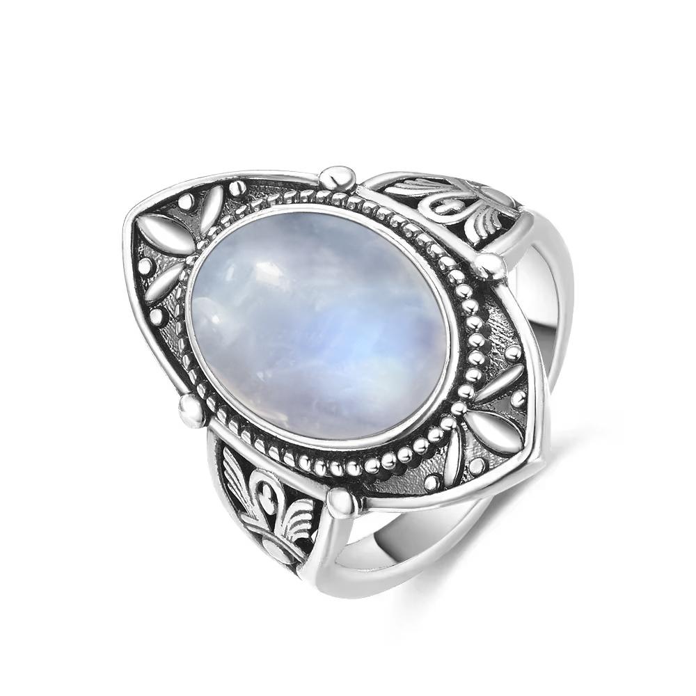 Vintage 925 Sterling Silver Natural Moonstone Rings Bohemia Oval Shape Retro Ring Gifts Fine Jewelry for Women Men
