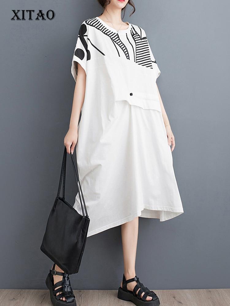 

XITAO Повседневное платье с принтом Женское индивидуальное модное свободное платье DMJ1386