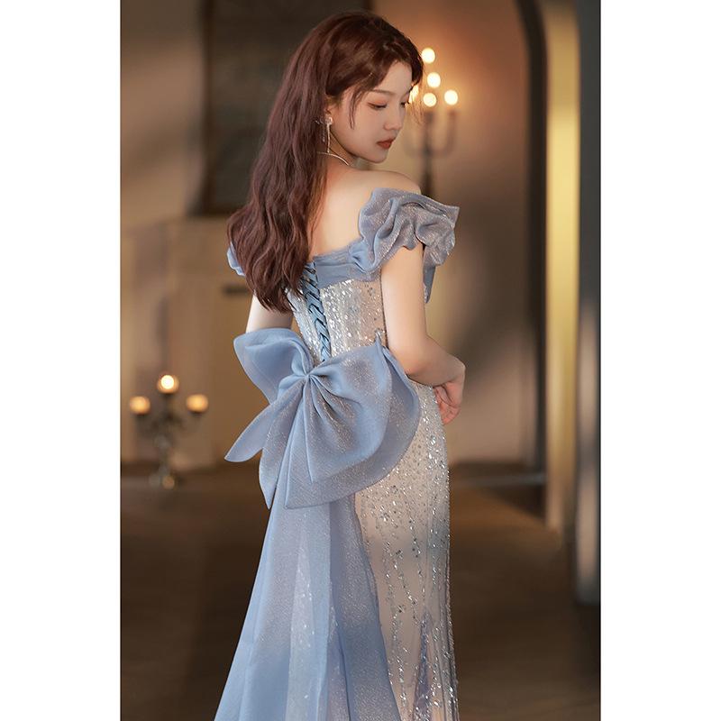 

Light Luxury Blue Fishtail Evening Gown: Chic French-Style Bride Toasting Dress for Women, 2026 2X Large