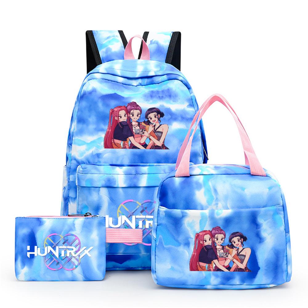 3Pcs/set Cartoon Kpop Printed Backpack with Lunch Bag Pencil Case for Teenager Girl Boy Bookbag Large Capacity Waterproof Travel Bag Kid Gift