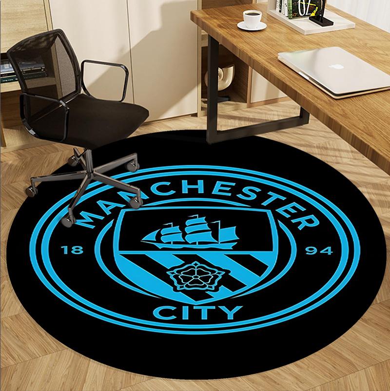 Football team City FC Pattern Round Rug, Indoor/Outdoor Mat, for Picnic, Gameroom, Bedroom, Office, Living Room, Home Decor Carpet, Birthday Gift