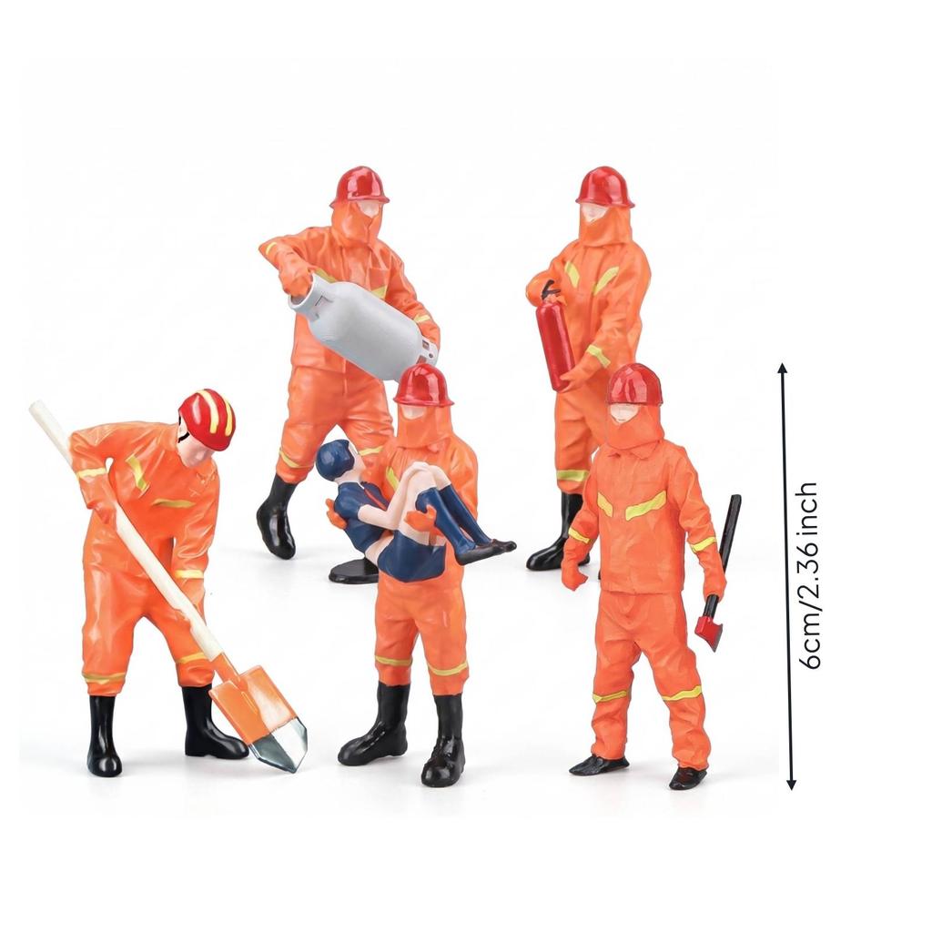 5 Pieces 1:32 Firefighter Set 6 Cm Tall Figure Molded Details Fireman Figurines