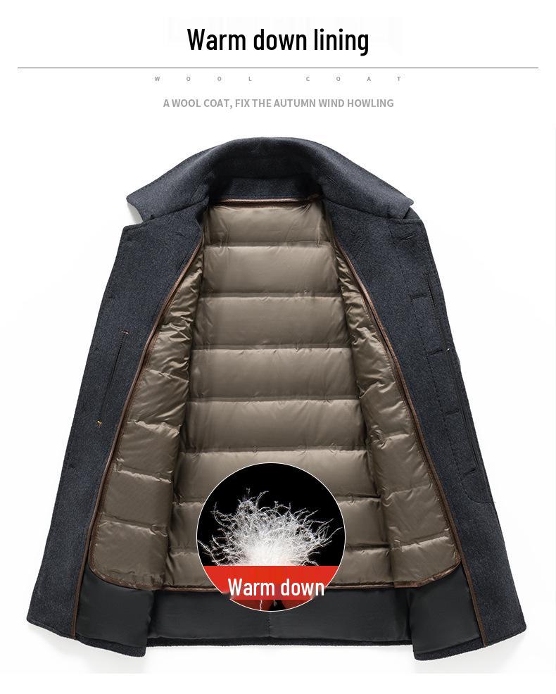Men's Winter Mid-Length Wool Coat with Detachable Down Liner - Luxury Business Lapel Outerwear