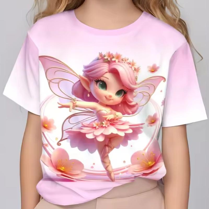 Children Summer Girls T-shirt Cute Cartoon Printed Short Sleeved Round Neck Fashion Comfortable Soft T-shirt