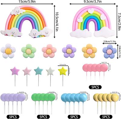 Rainbow Cake Topper Rainbow Theme Party Supplies Pastel Balls Cake Topper Boho Cake Toppers