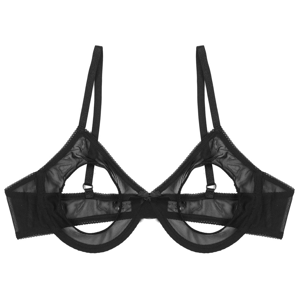 Hollow Out Open Cups Underwired Bra Tops Mesh Brassiere Underwear Corset Bustier Women Wedding Night Lingerie
