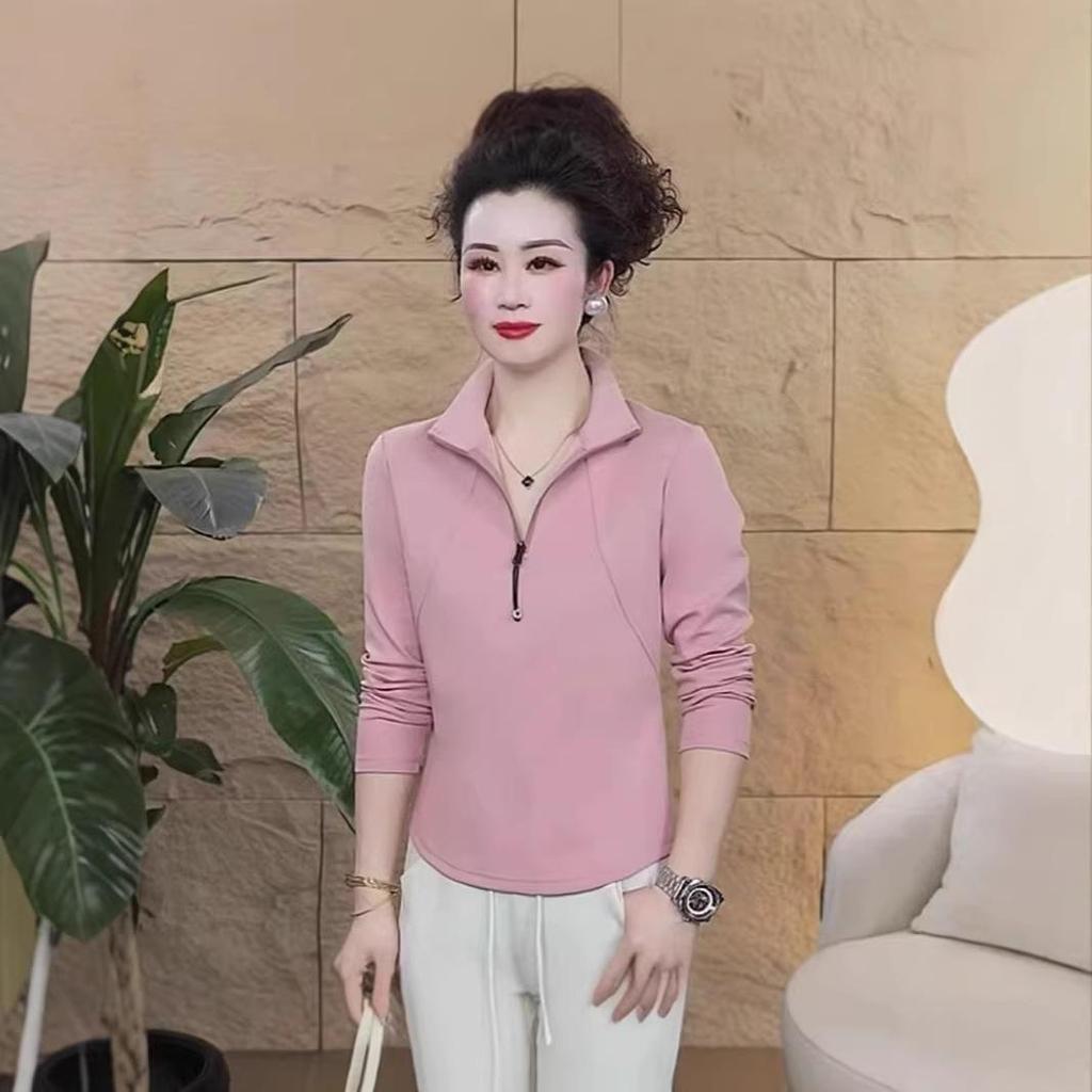 2026 Spring Women's Long-Sleeve Stand Collar Sweatshirt - Casual, Age-Reducing, Fashionable Mom Wear