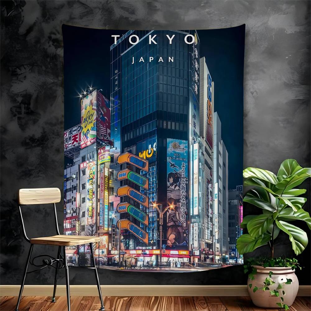 Vintage Japan Tokyo Japanese City Landscape Canvas Cartoon Tapestry Art Science Fiction Room Home Decor Wall Hanging Home Decor
