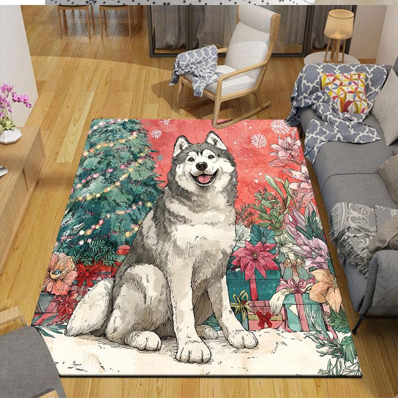 Christmas dog Home Sofa Decoration for Living Room & Bedroom, Non‑Slip Play Flannel Floor Mat for Game Room