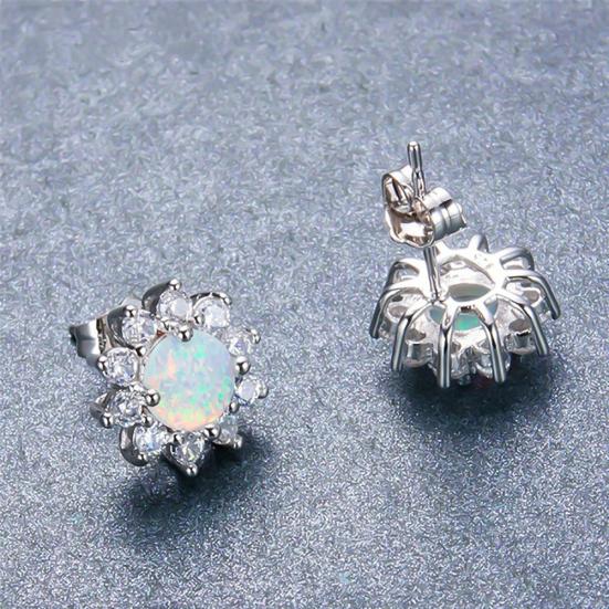 Glänzende runde Faux-Opal-Kronenform-Charm-Ohrstecker für Damen, Party, Schmuck, Geschenk