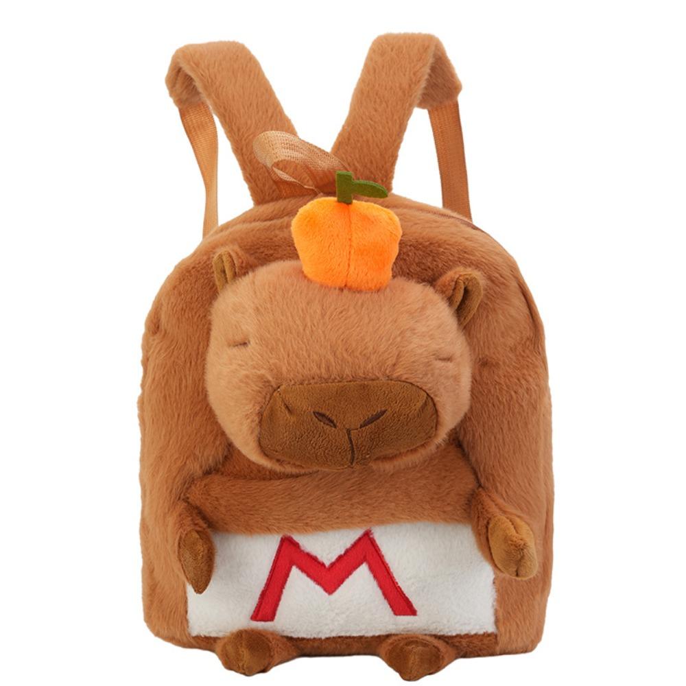 Large Capacity Student School Bag Cartoon Plush Capybara Doll Bag Shoulder Schoolbag  for Kids Gift
