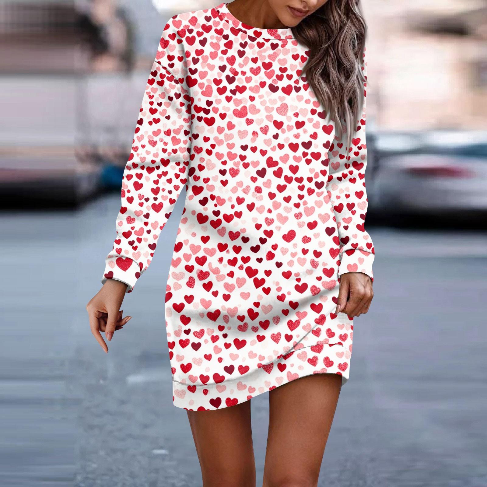 

Женское платье-свитер с круглым вырезом и принтом ко Дню святого Валентина, с длинными рукавами и запахом на бедрах L красный