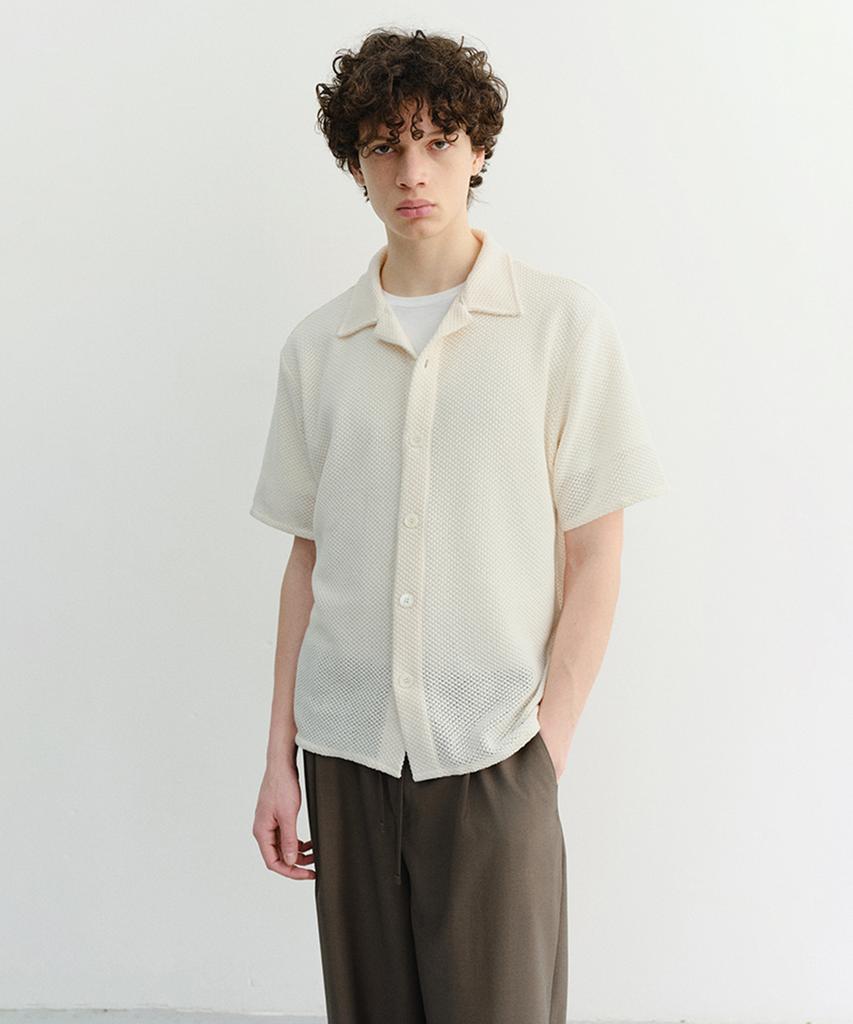Deonseuteupomaen Open Collared Crochet Shirt_Udsh6B323_Cream