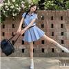 Blue Striped Turn-Down Collar Shirt Dress - Summer 2025, College Style, Waist-Slimming, Pleated Mini Skirt for Women.