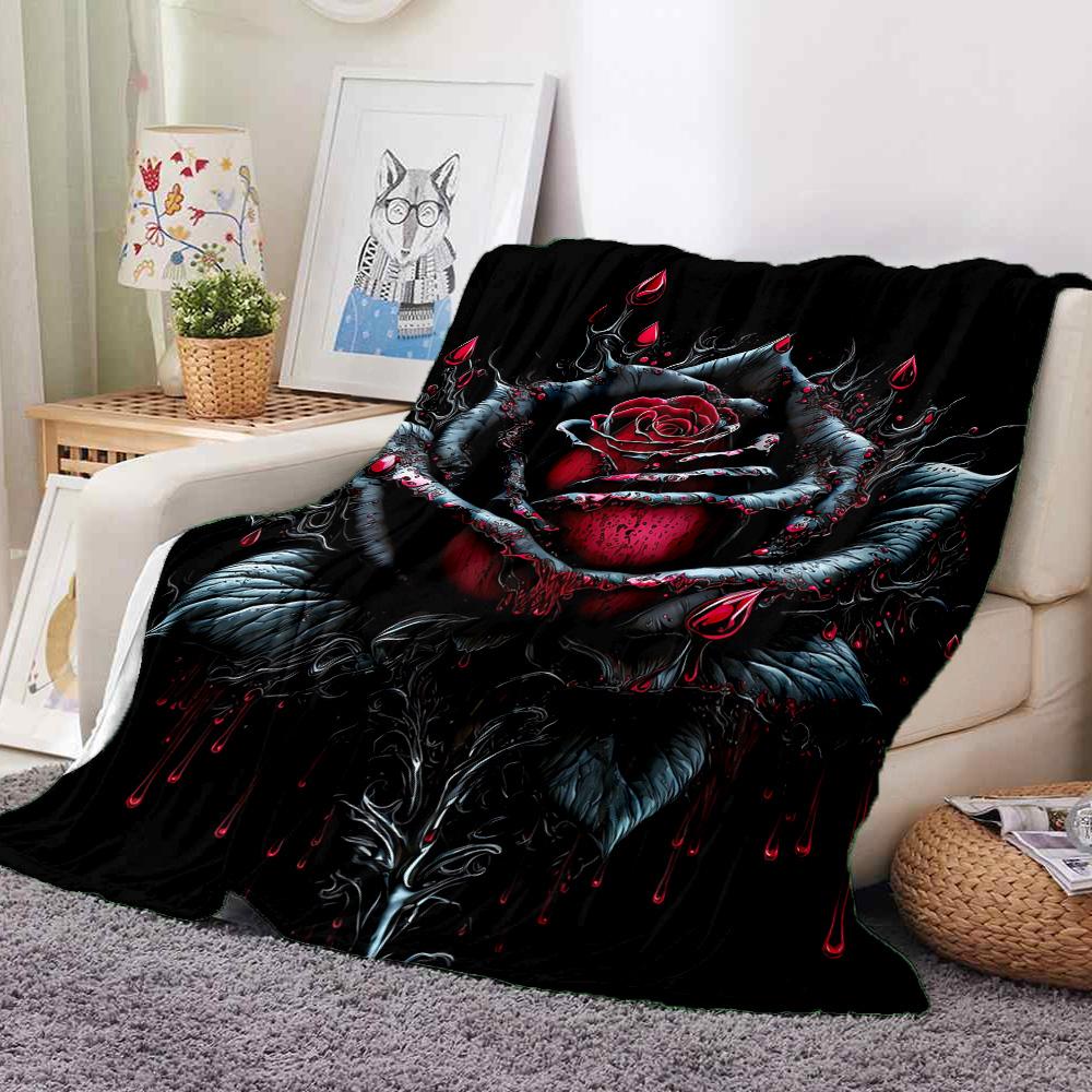 Gothic Rose Flannel Blanket Throw Blanket Soft Warm Sofa Bed Camping Car Home Decor Unique Christmas Gift C930164