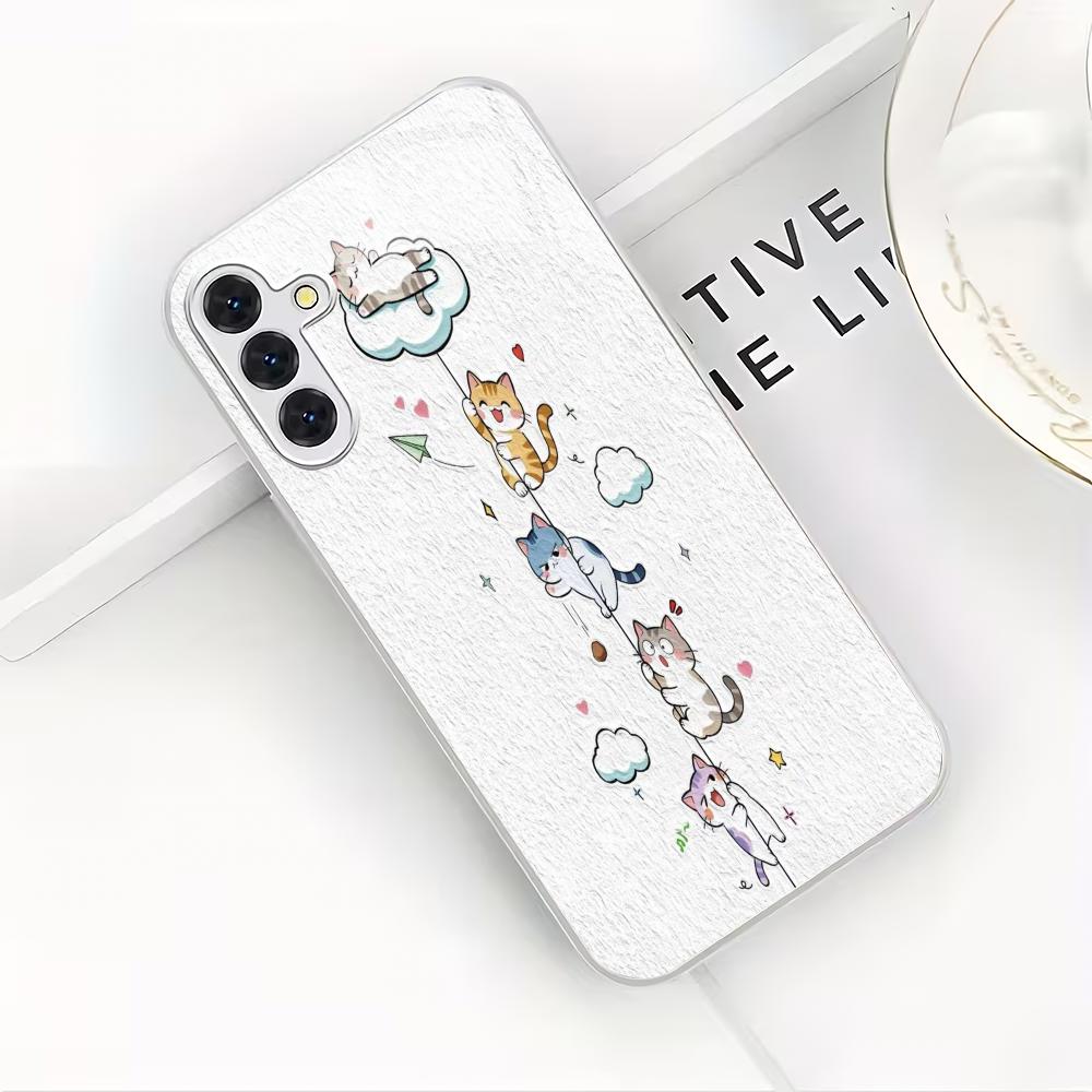 Cute Cat Silver Plated Glass Phone Case Suitable for Samsung Galaxy S26 S25 S24 S22 S21 S20 FE/Ultra/Plus Anti Fall Back Cover